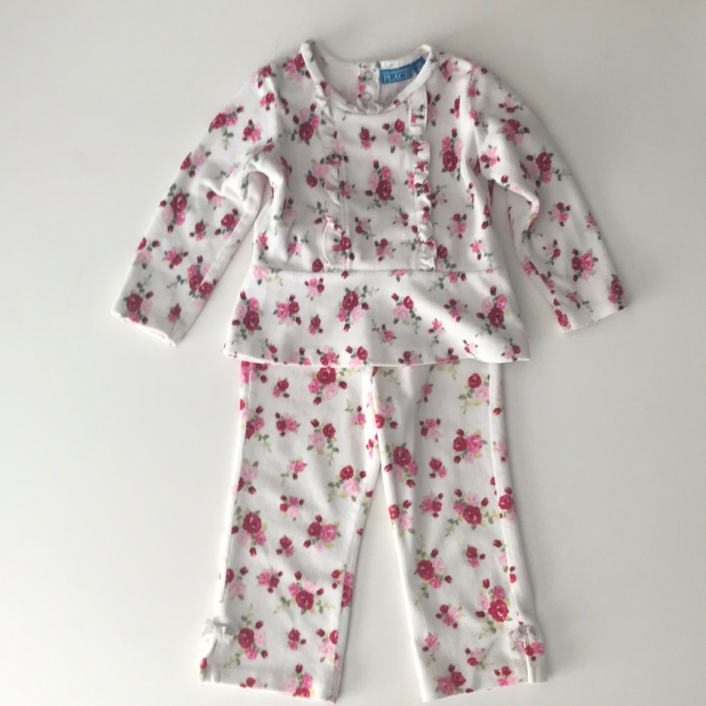 Soft velvety floral girls 2 piece pajama set, 24 m